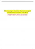 Pharmacology - describes all pharmacological classifications&comma; examples&comma; side effects INTEGRATED NURSING SCIENCES I 