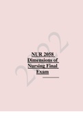 NUR 2058 Dimensions of Nursing Final Exam with ALL the Answers