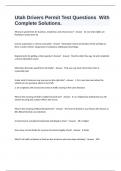 Utah Drivers Permit Test Questions  With Complete Solutions&period;