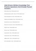 Utah Drivers Written Knowledge Test Practice Questions And Already Passed Answers&period; 