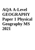 AQA A-Level GEOGRAPHY Paper 1 Physical Geography MS 2021