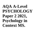 AQA A-Level PSYCHOLOGY Paper 2 2021, Psychology in Context MS.