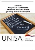 TRT3702 Assignment 4   Semester 2 2024 &lpar;253088&rpar;- DUE 2 October 2024 ALL ANSWERED 