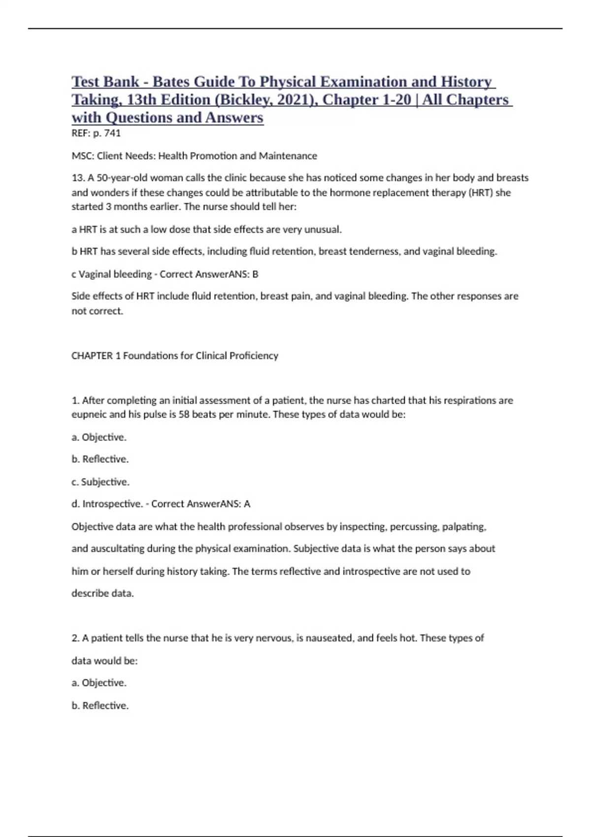 BATES GUIDE TO PHYSICAL EXAMINATION 13TH EDITION TEST BANK PDF FREE visual data 8