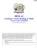 HESI A2 GRAMMAR, VOCAB, READING, & MATHS VERSION 2 GRADED A+