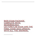 BIOD 171  EXAM PACKAGE COMPLETE WITH MICROBIOLOGY LECTURE/LAB EXAM AND THE FINAL EXAM 2022 UPDATE WITH ALL THE ANSWERS
