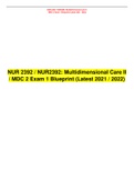 NUR 2392 &sol; NUR2392&colon; Multidimensional Care II &sol; MDC 2 Exam 1 Blueprint &lpar;Latest 2021 &sol; 2022&rpar;