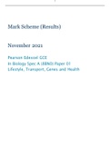 EDEXCEL Mark Scheme (Results) November 2021 Pearson Edexcel GCE In Biology Spec A (8BN0) Paper 01/ Lifestyle, Transport, Genes and Health