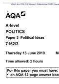 AQA A-level POLITICS Paper 3 Political ideas 7152/3 Thursday 11 June 2020