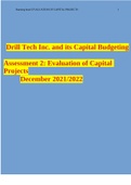 MBA FPX5014 Assessment2_1 Drill Tech Inc. and its Capital Budgeting Assessment 2: Evaluation of Capital Projects December 2021/2022