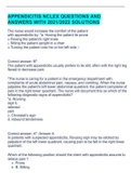 APPENDICITIS NCLEX QUESTIONS AND ANSWERS WITH 2021&sol;2022 SOLUTIONS