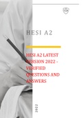 HESI A2 LATEST VERSION 2022 - VERIFIED QUESTIONS AND ANSWERS