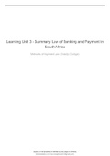 MPLA7312 Learning Unit 3 - Summary Law of Banking and Payment in South Africa