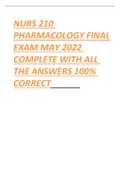 NURS 210 PHARMACOLOGY FINAL EXAM MAY 2022 COMPLETE WITH ALL THE ANSWERS 100% CORRECT