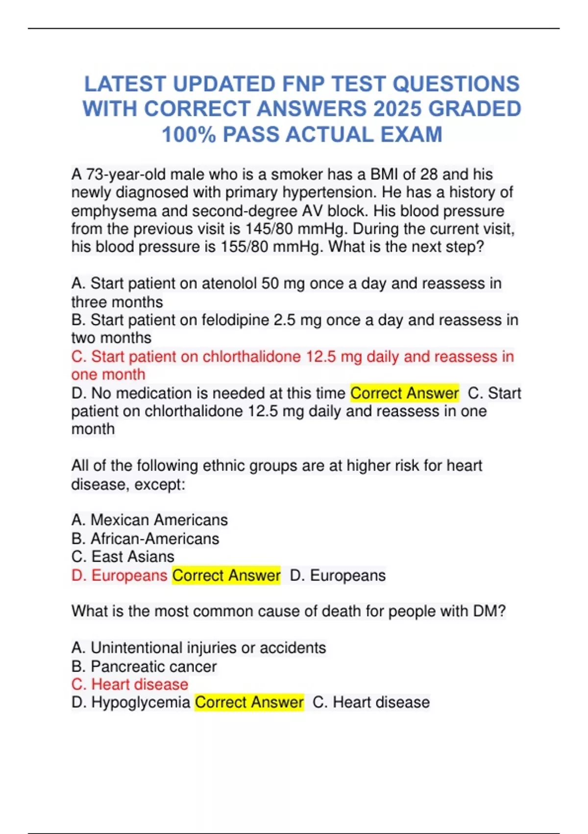 LATEST UPDATED FNP TEST QUESTIONS WITH CORRECT ANSWERS 2025 GRADED 100% ...