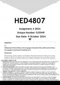 HED4807 Assignment 4 &lpar;ANSWERS&rpar; 2024 - DISTINCTION GUARANTEED