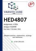 HED4807 Assignment 4 &lpar;DETAILED ANSWERS&rpar; 2024 - DISTINCTION GUARANTEED 