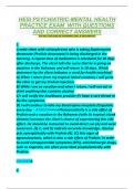 HESI PSYCHIATRIC-MENTAL HEALTH PRACTICE EXAM  WITH QUESTIONS AND CORRECT ANSWERS