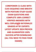 COREPOWER C1 CLASS WITH CUES SEQUENCE AND BREATH WITH POSTURE STUDY GUIDE EXAM QUESTIONS AND COMPLETE 100&percnt; CORRECT VERIFIED ANSWERS WITH WELL EXPLAINED RATIONALES GRADED A&plus; BY EXPERTS LATEST UPDATE 2024 PROVEN AND GUARANTEED 100&percnt; SUCCESS AFTER DOWNLOAD &lpar;A