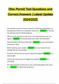 Ohio Permit Test Questions and Correct Answers &vert; Latest Update 2024&sol;2025