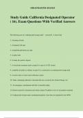 Study Guide California Designated Operator &lpar; 16&rpar;&period; Exam Questions With Verified Answers