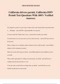 California drivers permit&comma; California DMV Permit Test Questions With 100&percnt; Verified Answers&period;