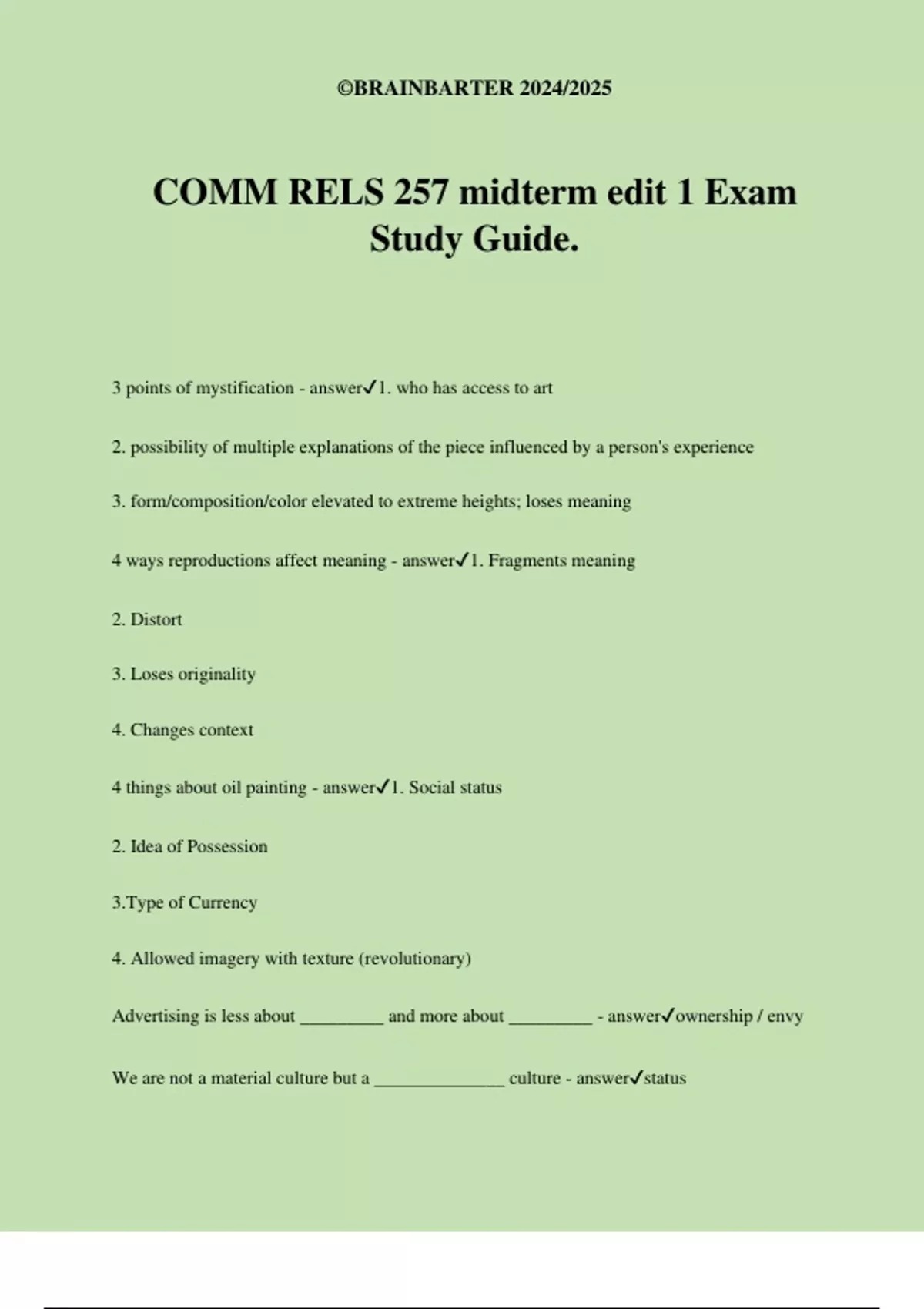 COMM RELS 257 midterm edit 1 Exam Study Guide - COMM 257 - Stuvia US
