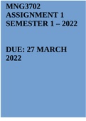 MNG3702 ASSIGNMENT 1 SEMESTER 1 – 2022
