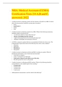 NHA: Medical Assistant (CCMA) Certification Tests 2.0 A,B and C, answered; 2022 