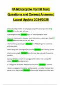 PA Motorcycle Permit Test &vert; Questions and Correct Answers &vert; Latest Update 2024&sol;2025
