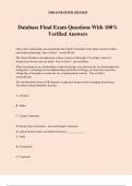 Database Final Exam Questions With 100&percnt; Verified Answers