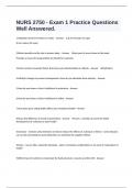  NURS 2750 - Exam 1 Practice Questions  Well Answered&period;