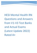 HESI Mental Health RN Questions and Answers from V1-V3 Test Banks and Actual Exams (Latest Update 2022) Rated A+