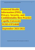 Protected Health Information (PHI): Privacy, Security, and Confidentiality Best Practice Capella University NURS-FPX4040 September 2021/2022