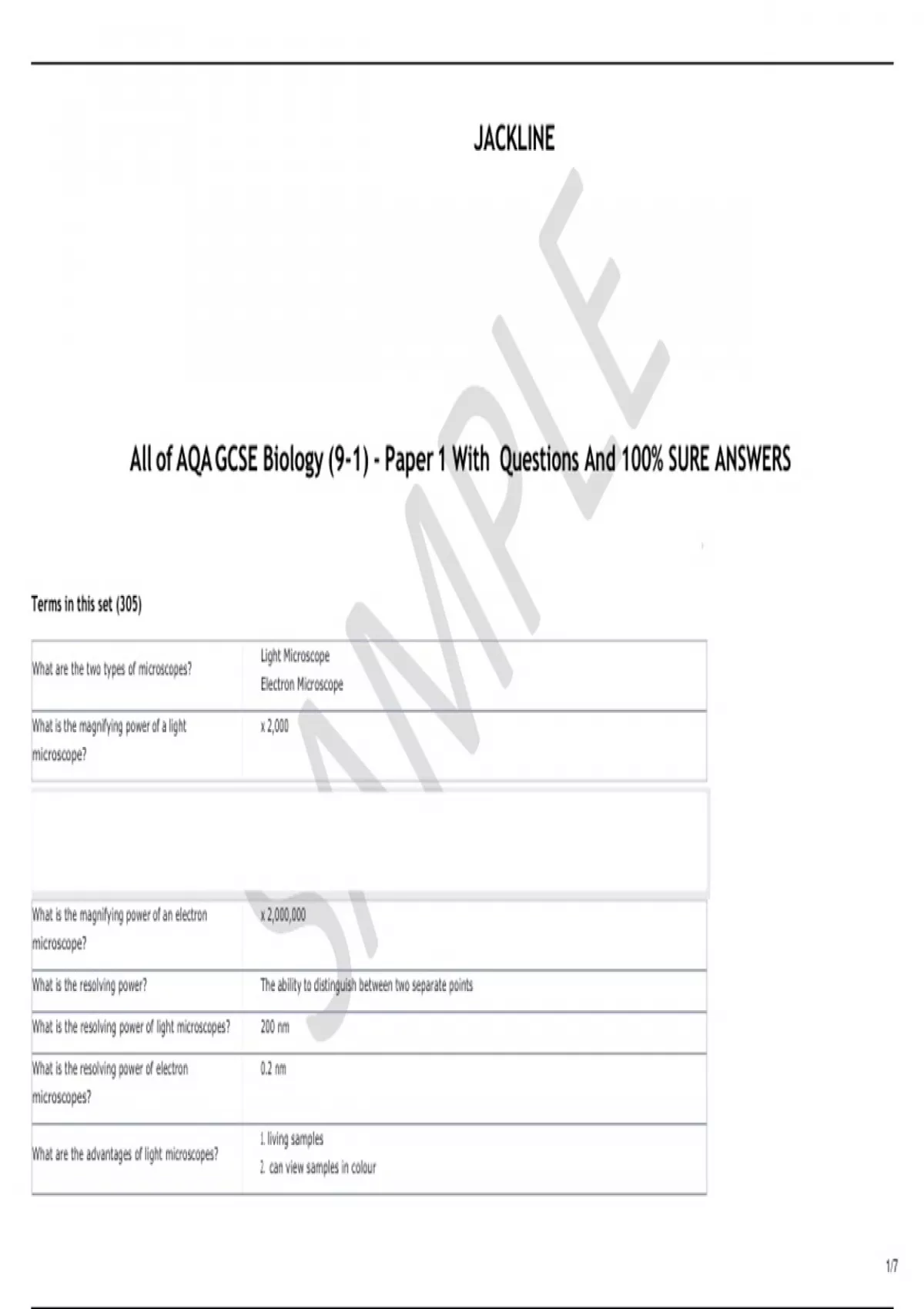 All of AQA GCSE Biology (9-1) - Paper 1 With Questions And 100% SURE ...