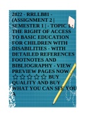 2022 - RRLLB81 - (ASSIGNMENT 2 | SEMESTER 1 | - TOPIC 1 : THE RIGHT OF ACCESS TO BASIC EDUCATION FOR CHILDREN WITH DISABILITIES - WITH DETAILED REFERENCES FOOTNOTES AND BIBLIOGRAPHY - VIEW PREVIEW PAGES NOW  BUY QUALITY AND BUY WHAT YOU CAN SEE YOU A