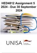 HED4812 Assignment 5 &lpar;COMPLETE ANSWERS&rpar; 2024 - DUE 30 September 2024 &semi;100&percnt; solutions and explanations &lpar;unisa &rpar; the best study guides&comma; study notes and summaries &commat;Unisa assignment answers STUVIA download pdf