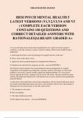HESI PSYCH MENTAL HEALTH 5 LATEST VERSIONS &lpar;V1&comma;V2&comma;V3&comma;V4 AND V5 &rpar; COMPLETE EACH VERSION CONTAINS 150 QUESTIONS AND CORRECT DETAILED ANSWERS WITH RATIONALES&vert;ALREADY GRADED A&plus;