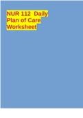 NUR 112 Daily Plan of Care Worksheet