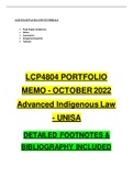 LCP4804 PORTFOLIO MEMO - OCTOBER 2022 Advanced Indigenous Law - UNISA
