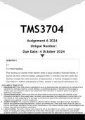 TMS3704 Assignment 6 &lpar;ANSWERS&rpar; 2024 - DISTINCTION GUARANTEED