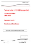 Tutorial Letter 101/3/2022 june and july  Entrepreneurial Law MRL2601