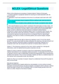 NCLEX&colon; Legal&sol;Ethical Questions And Answers&lpar; Complete top Solutions With Explanations&rpar;