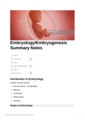 Embryology/Embryogenesis Summarised Notes 
