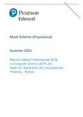 Pearson Edexcel International GCSE in Computer Science (4CP0_2A)Paper 02  : Application of Computational Thinking – Python  || MARK SCHEME 2021