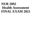 NUR 2092 Health Assessment FINAL EXAM 2021