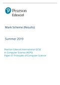 Pearson Edexcel International GCSE In Computer Science (4CP0)Paper 01 Principles of Computer Science | MARK SCHEME 2019