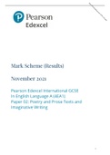 Pearson Edexcel International GCSE In English Language A (4EA1) Paper 02: Poetry and Prose Texts and Imaginative Writing || MARK SCHEME 2021