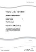 	Tutorial Letter 102/0/2022 Research Methodology Year module Department of Psychology