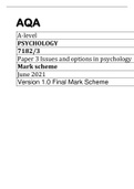 AQA A-level PSYCHOLOGY 7182/3 Paper 3 Issues and options in psychology Mark scheme June 2021 Version 1.0 Final Mark Scheme